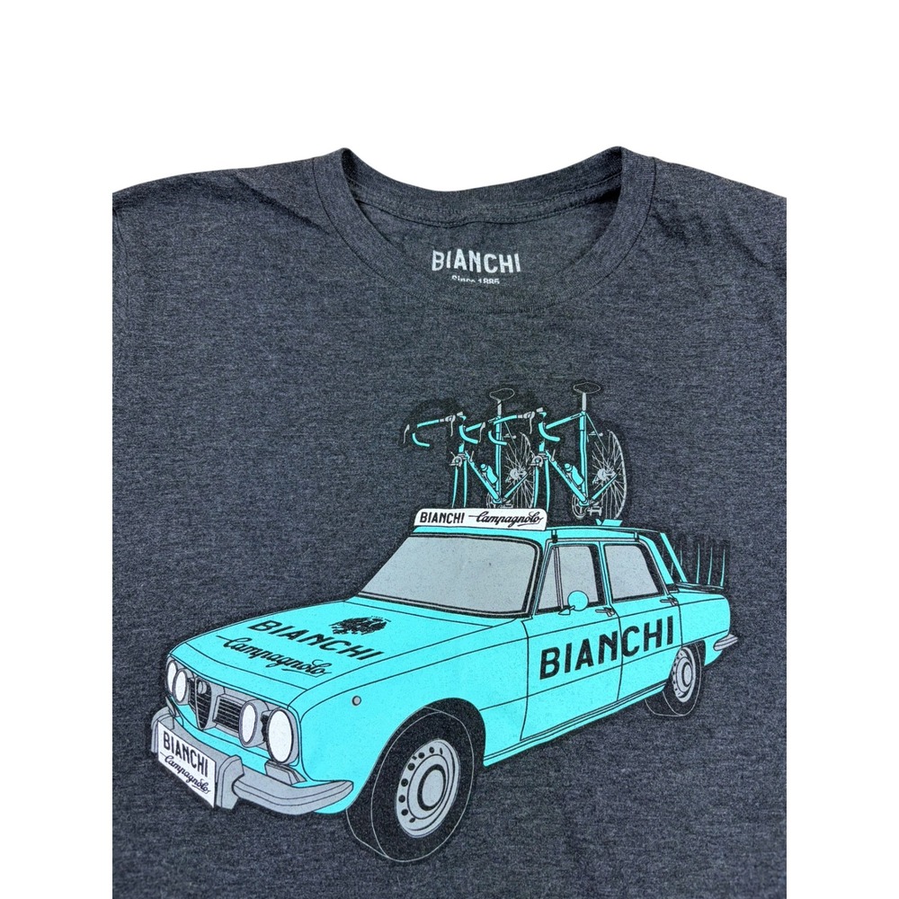 Bianchi Mens Cycling T-Shirt Medium Heather Grey Vintage Team Car Graphic Tee